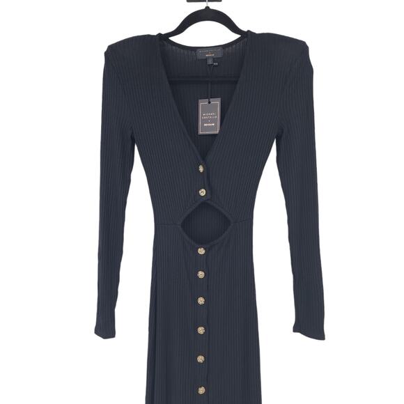 Michael Costello Revolve Mila Midi Button Front Cut Out Bodycon Dress Size XXS - Picture 5 of 6